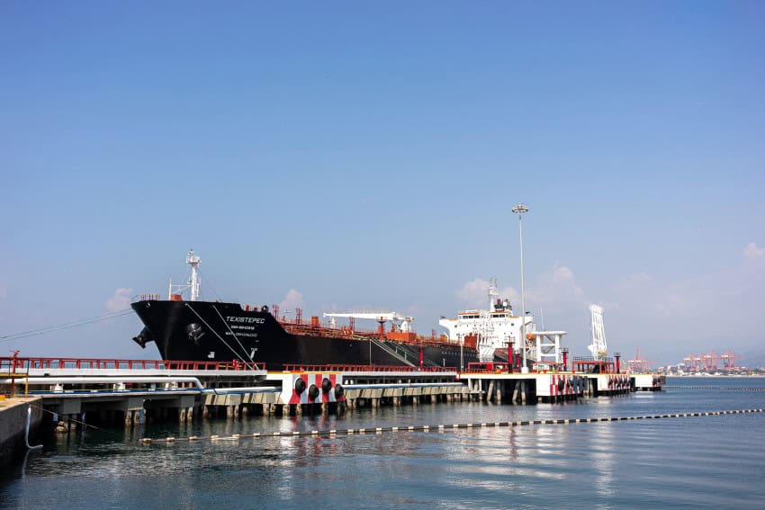 A Mexican oil tanker docked in the port of Manzanillo