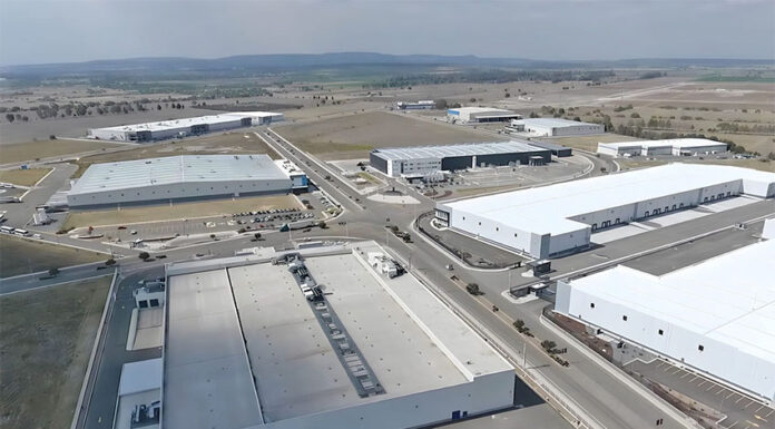 An aerial shot of an industrial park in San Miguel de Allende, Mexico