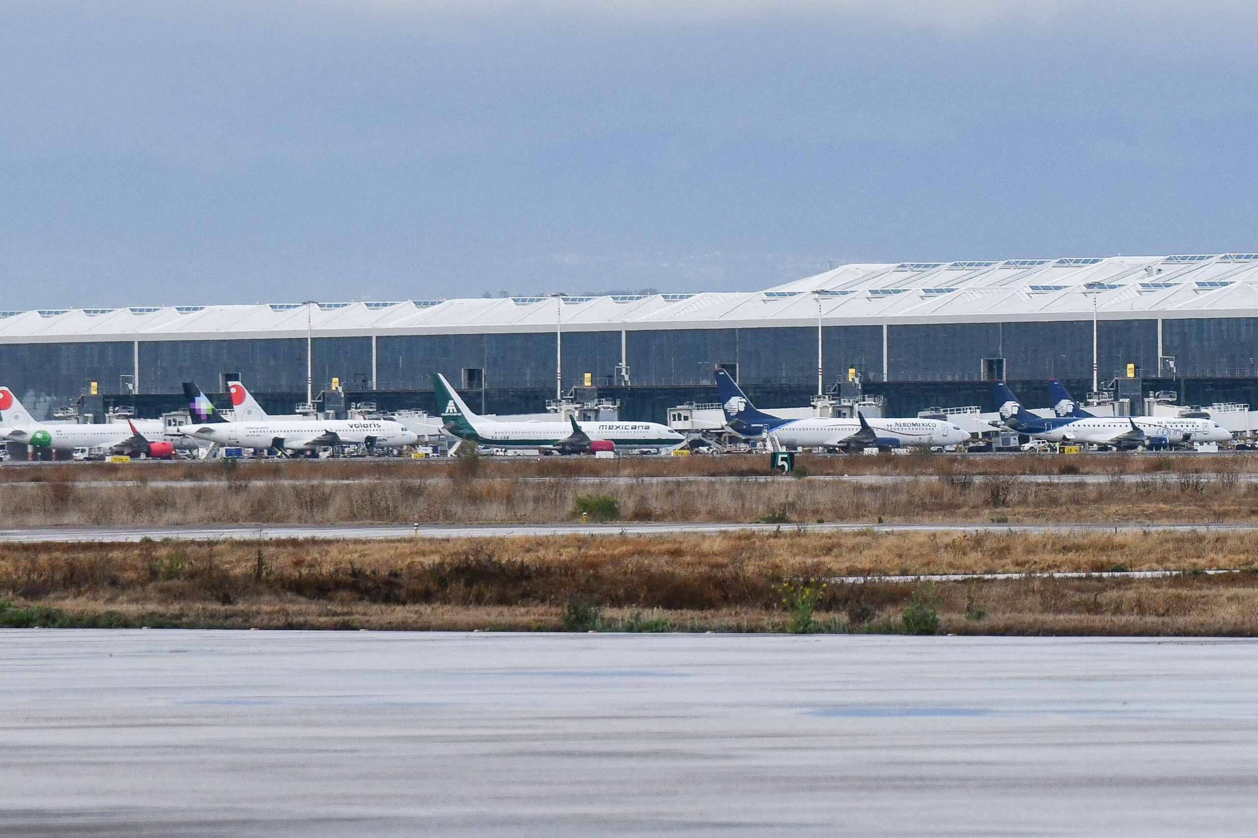 Planes lined up at AIFA airport