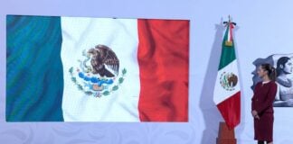 Sheinbaum admiring the Mexican flag