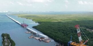 Aerial foto of early stages of Nichupte bridge project