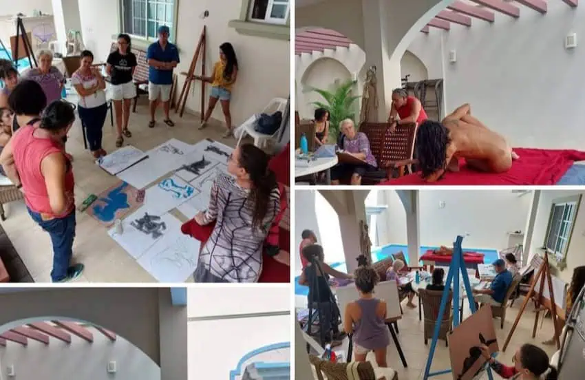 A collage of life drawing classes featuring a naked model