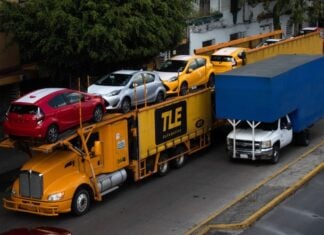 Truck carrying cars