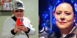 A photo of a middle aged woman and a young man