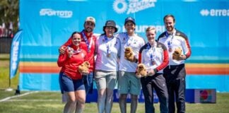 Mexican archery team smiles with medals at 2025 world cup in Florida