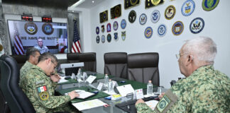 Defense Minister General Ricardo Trevilla Trejo in a video call with General Gregory M. Guillot, commander of the United States Northern Command, on Wednesday.