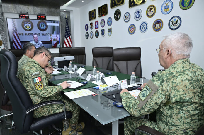 Defense Minister General Ricardo Trevilla Trejo in a video call with General Gregory M. Guillot, commander of the United States Northern Command, on Wednesday.