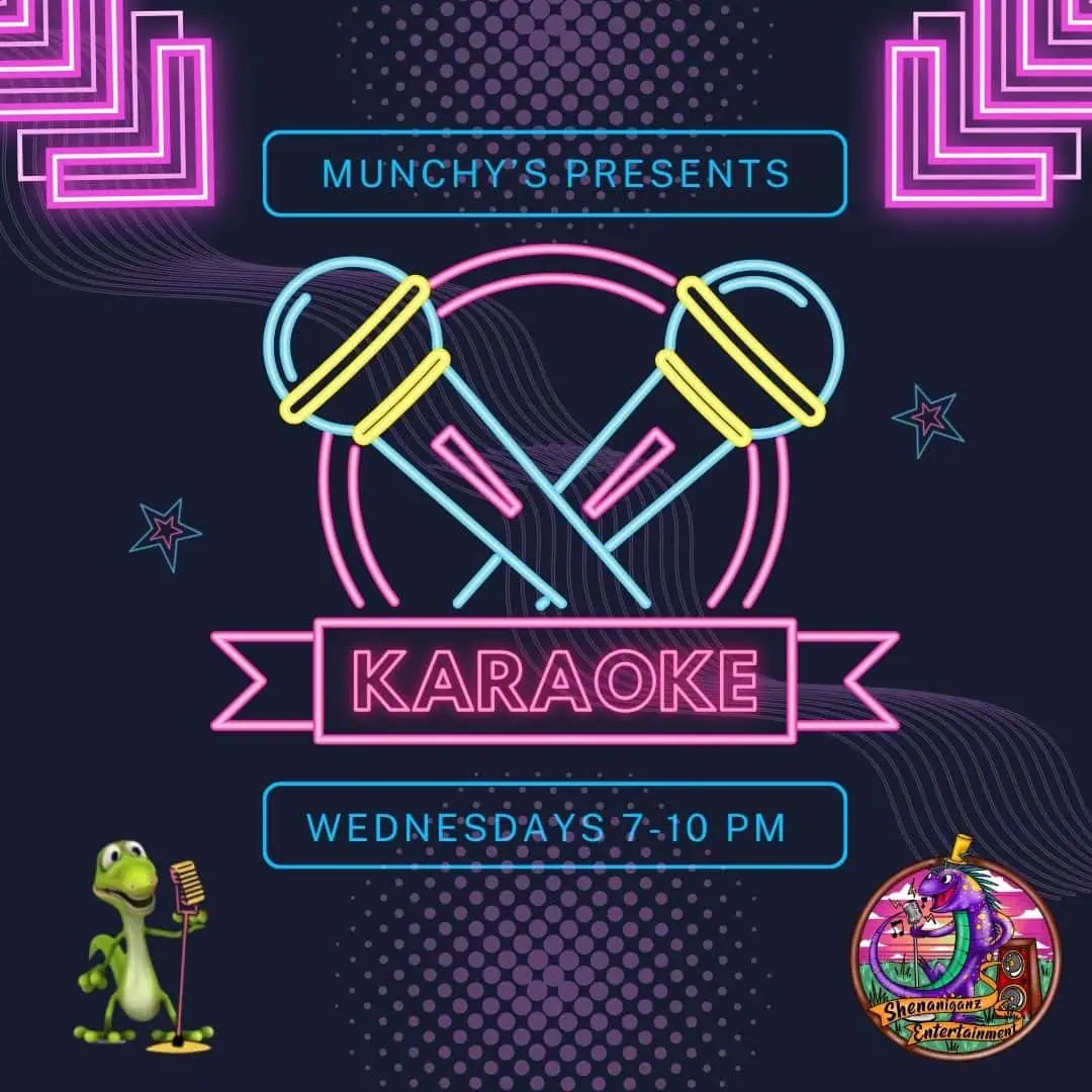 promotional poster for karaoke at munchy's sports bar