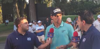 Joaquín Nieman celebrating his LIV tournament win with a taco on Sunday evening.