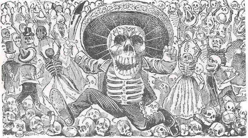 A giant skull brandishing a knife