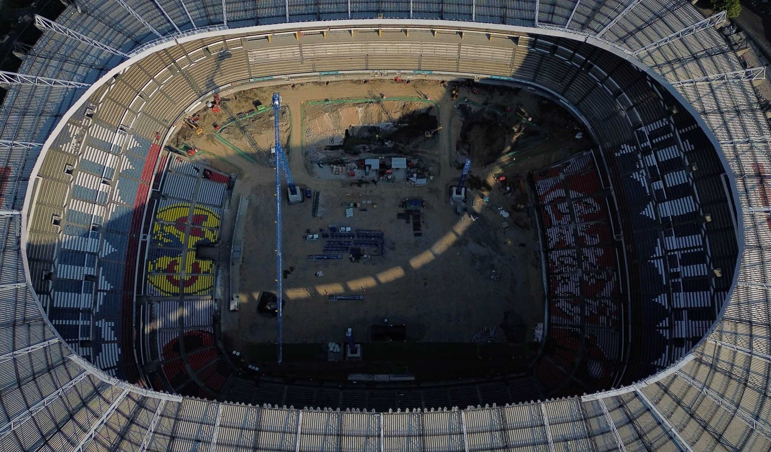 Aerial view of estadio Azteca amid renovations.