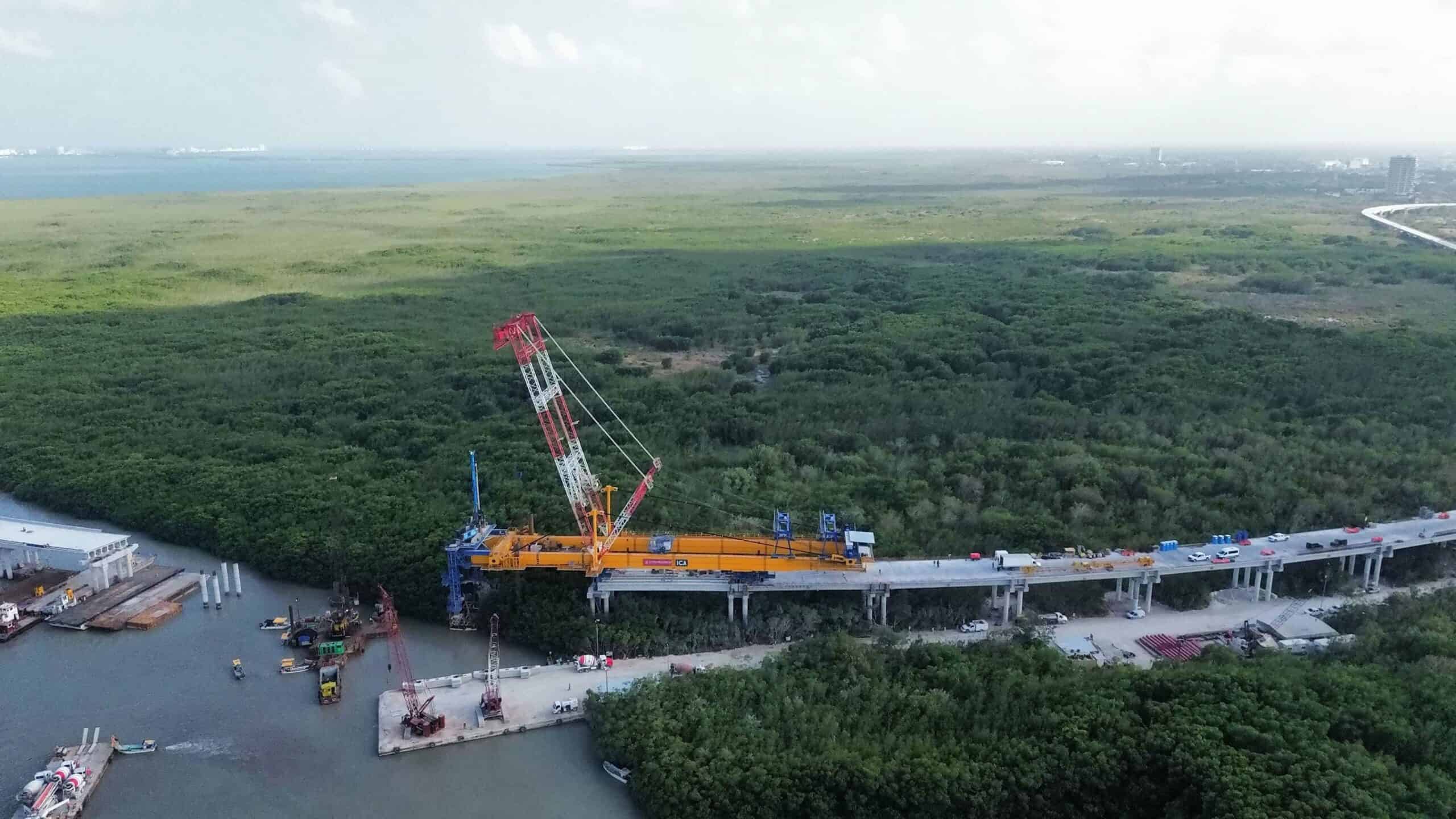 Aerial view of unfinished Nichupté bridge.