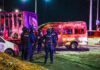 A burnt out bus as part of a narcoblocade