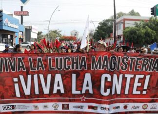 Protestors with the CNTE teachers' union march in CDMX.