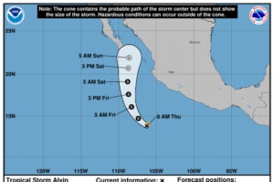Tropical Storm Alvin forms off Pacific coast, heading for Baja