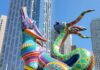 alebrijes set against San Francisco high rises.