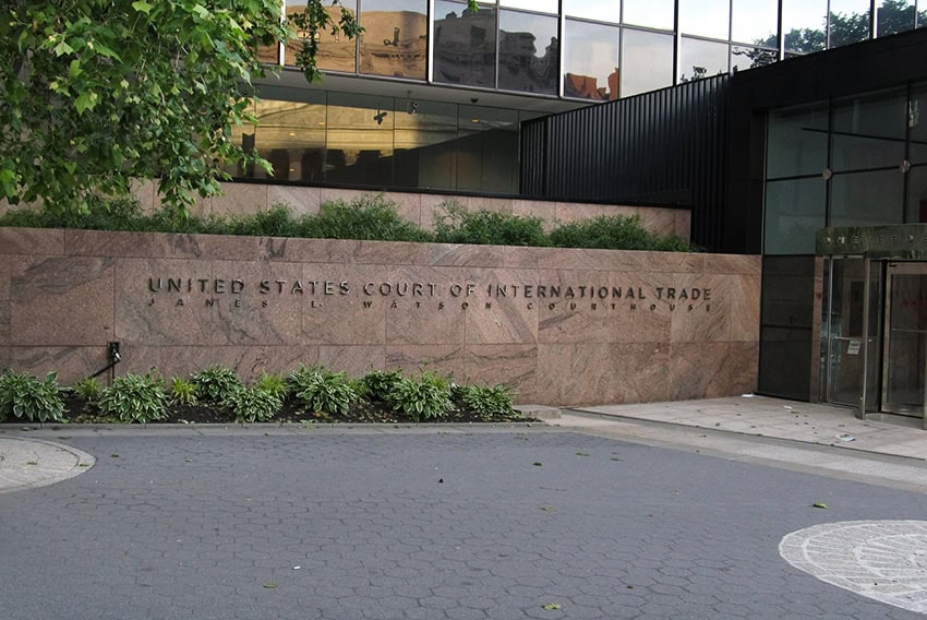 Entrance sign for the United States Court of International Trade in Manhattan, New York
