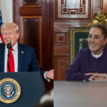 Two photos, one of Trump and one of Claudia Sheinbaum