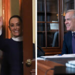 Two photos, one of Mexican President Sheinbaum and one of Canada PM Mark Carney