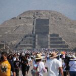 Climbers on the Pyramid of the Moon in Teotihuacán