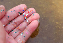 Fingers covered in small pieces of plastic