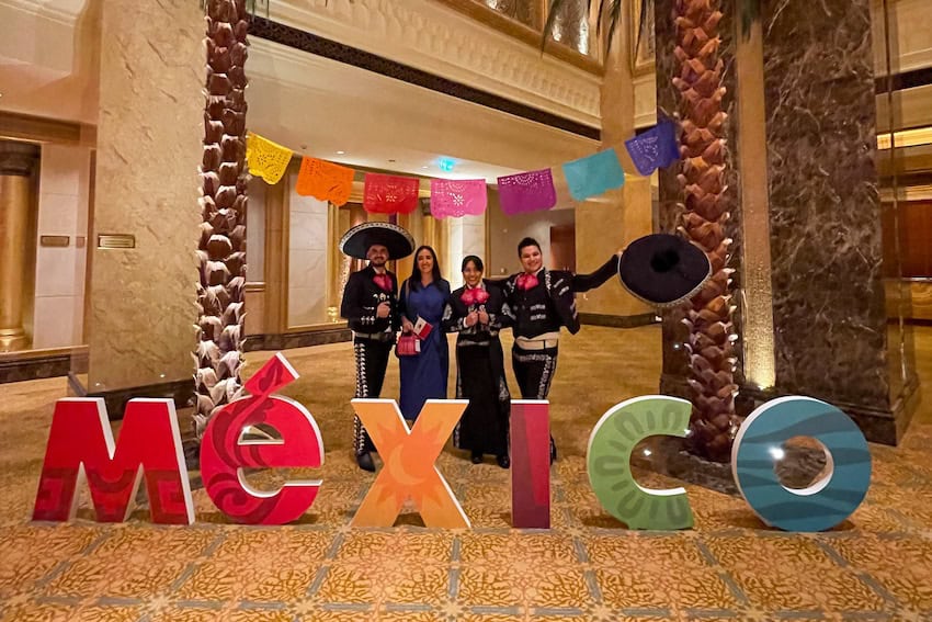 Gaby with Mariachis at a Mexican Embassy event in Dubai.