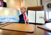 President Trump displays a recently signed bill renaming the Gulf of Mexico