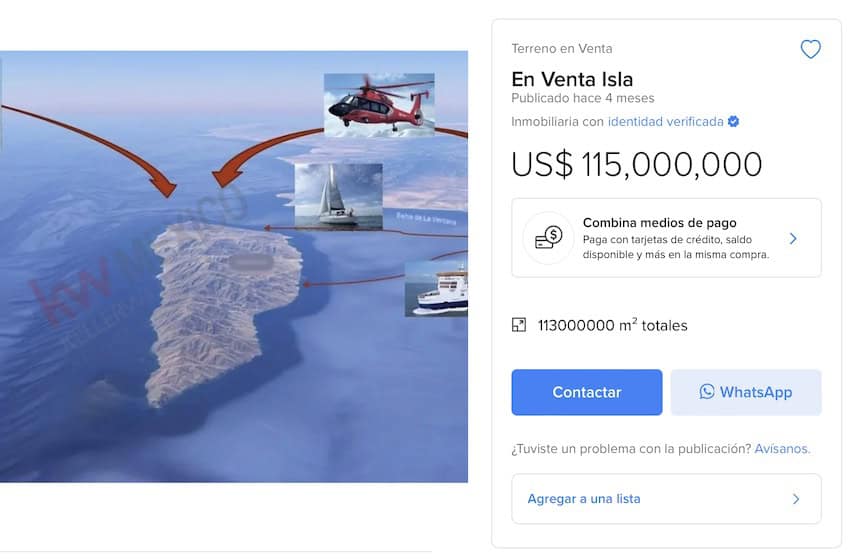The listing on Mercado Libre for Cerralvo Island has been live on the site since mid-April.