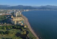 Bird's eye view of shoreline in Puerto Vallarta