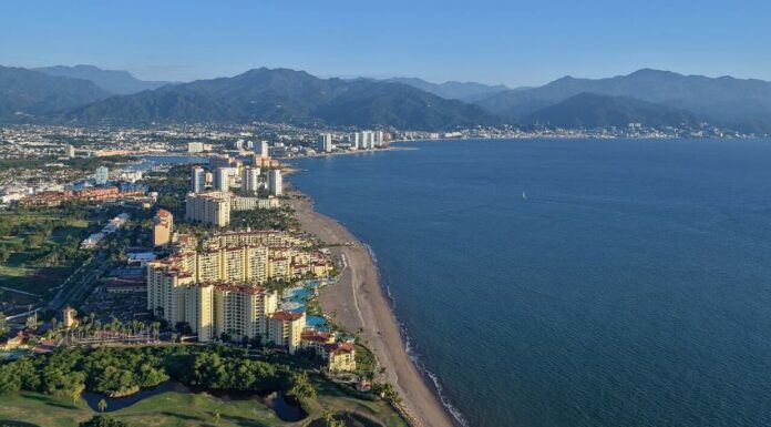 Bird's eye view of shoreline in Puerto Vallarta