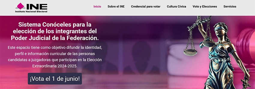 A screenshot of the INE judicial election website
