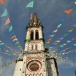 Cathedral with colored flags
