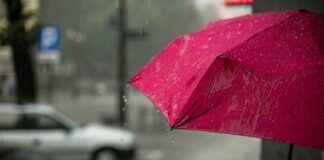 red umbrella in the rain