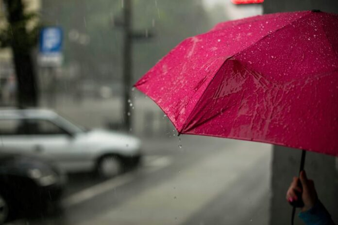 red umbrella in the rain