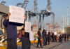 Workers strike at the port of Colima.
