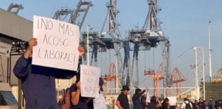 Workers strike at the port of Colima.