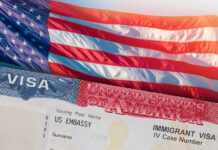 A US flag and visa