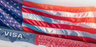A US flag and visa