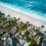 An aerial view of the Tulum coastline
