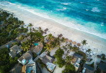 An aerial view of the Tulum coastline