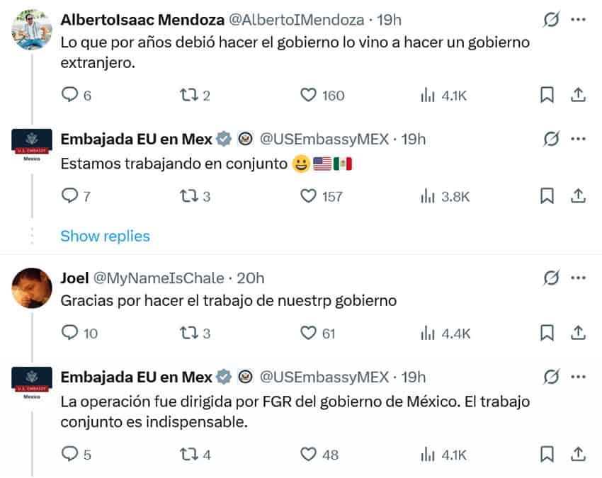 A series of X posts by the US Embassy in Mexico