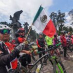 cyclists gathering in celebration