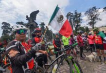 cyclists gathering in celebration