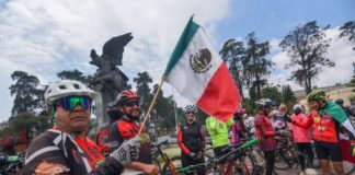 cyclists gathering in celebration