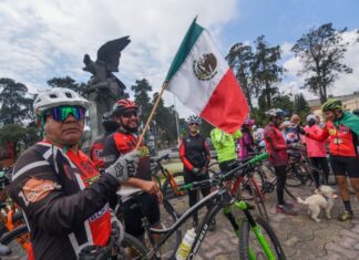 cyclists gathering in celebration