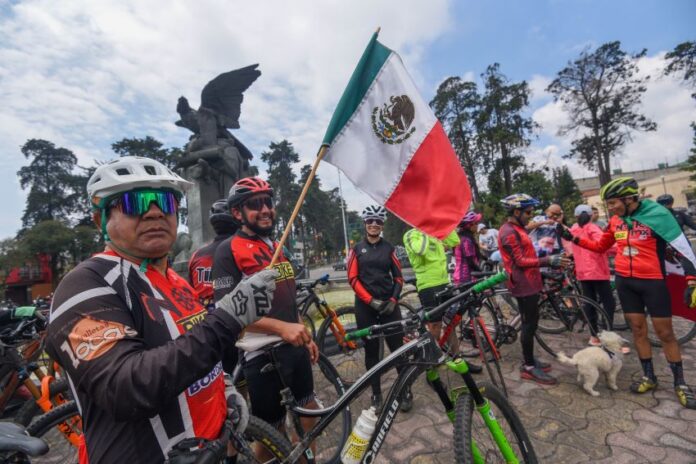 cyclists gathering in celebration