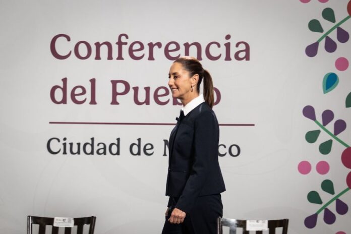 President Sheinbaum arrives for her Wednesday morning press conference on June 4, 2025.