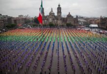 Human pride flag extends across Mexico City's Zócalo