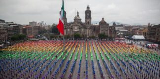 Human pride flag extends across Mexico City's Zócalo