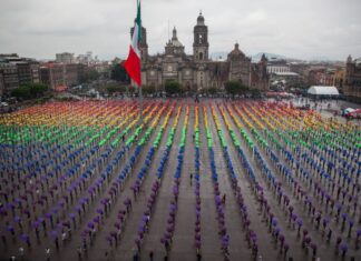 Human pride flag extends across Mexico City's Zócalo